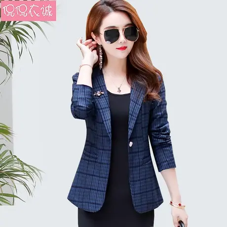 2025春季新款小西服气质修身显瘦格子一粒扣长袖小西装外套女上衣商品大图
