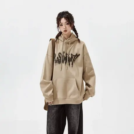 美式复古连帽卫衣女春秋2025新款潮牌字母oversize长袖外套上衣图片