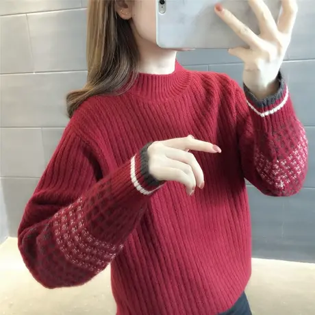 新年2023秋冬加厚宽松百搭套头毛衣女士长袖针织打底衫上衣洋气新商品大图