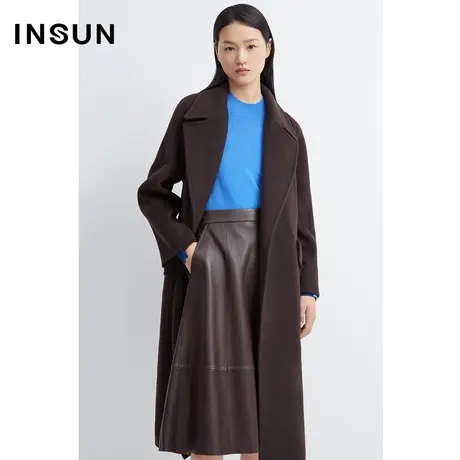 INSUN恩裳冬季翻领羊绒羊毛毛呢大衣外套商品大图