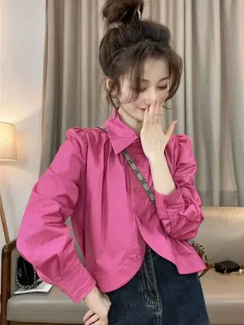 欧货小众设计感气质直角肩衬衫女2023春季百搭时尚显瘦别致上衣潮图片