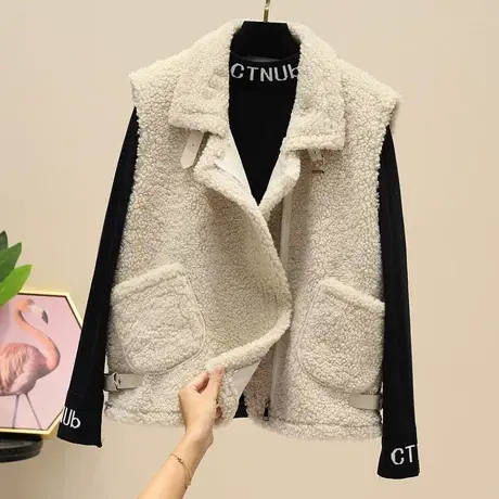 羊羔毛马甲女2023新款秋冬皮毛一体小个子马夹背心宽松百搭短外套图片