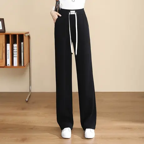 加绒阔腿裤女冬季2023新款松紧高腰垂感显瘦直筒裤休闲裤百搭长裤商品大图