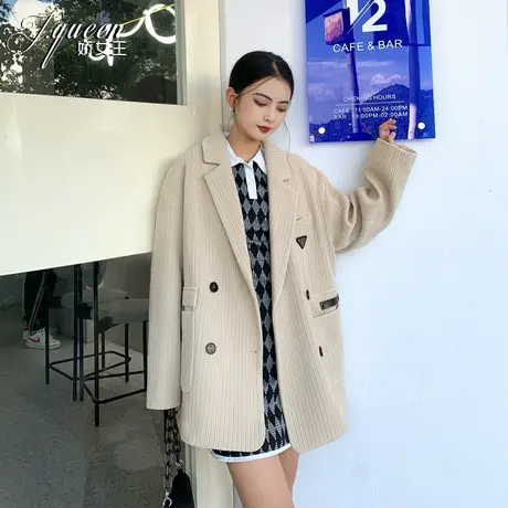 灯芯绒西装外套女秋冬复古时尚设计感宽松休闲洋气条绒小西服潮图片