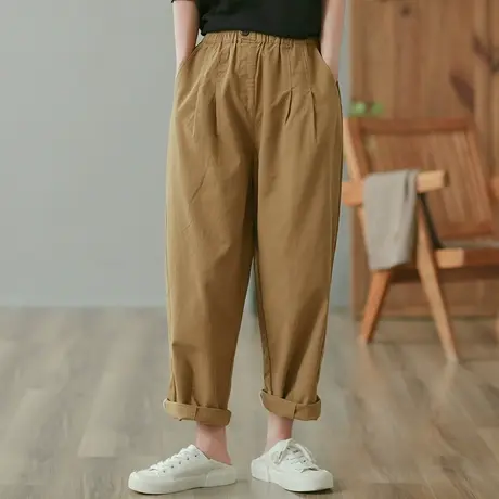 dza 高腰显瘦宽松阔腿裤子女春秋新款直筒休闲裤百搭纯棉哈伦长裤图片