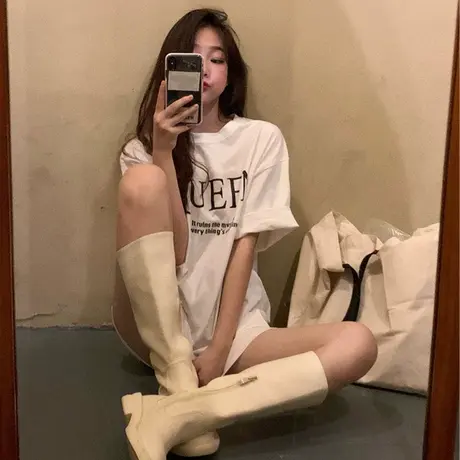 白色宽松打底衫女春夏新款chic港味上衣字母中长款内搭短袖T恤潮商品大图