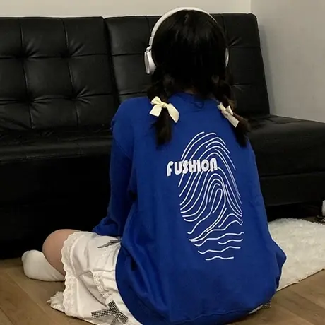 克莱因蓝卫衣女2021新款秋冬ins设计感小众宽松韩版加绒加厚外套商品大图