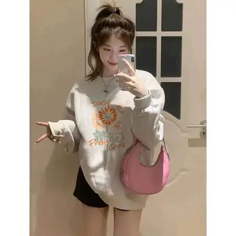 美式复古hiphop卫衣女春秋薄款设计感小众宽松慵懒风oversize外套商品大图