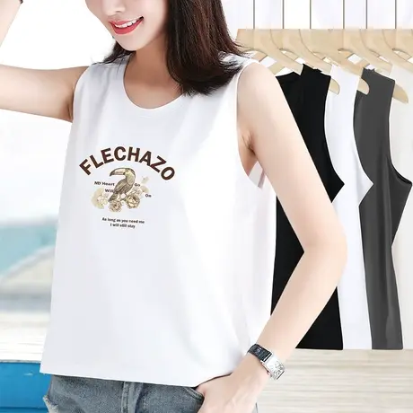 短款吊带背心女夏季外穿无袖印花t恤纯棉打底衫2024夏季新款上衣图片