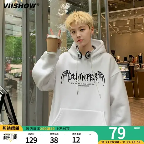 VIISHOW连帽卫衣男春秋季美式复古潮牌oversize重磅宽松休闲帽衫商品大图