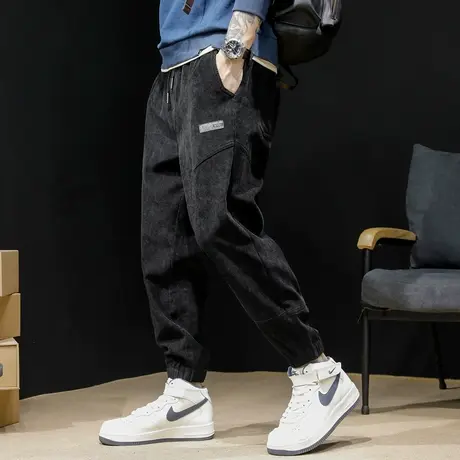 玉米格灯芯绒运动裤男宽松大码束脚潮牌加肥加大休闲男裤春秋裤子商品大图