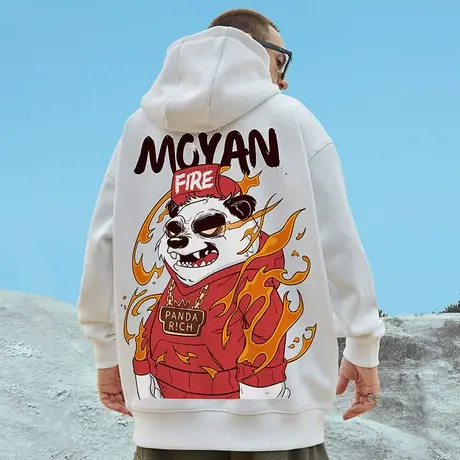 潮牌大码男装加肥加大加绒加厚熊猫国潮情侣卫衣男潮ins连帽外套商品大图