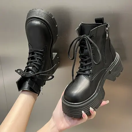 松糕厚底马丁靴女2023秋冬新款ins英伦风配裙百搭显瘦炸街小短靴商品大图