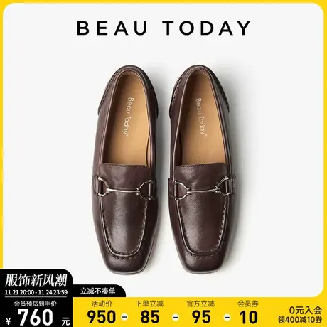 BeauToday平底单鞋女2024年新款春季BT羊皮粗跟单鞋女复古乐福鞋商品大图