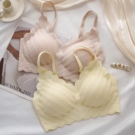无痕一片式内衣女士薄款小胸聚拢胸罩无钢圈裸感舒适蕾丝美背文胸图片