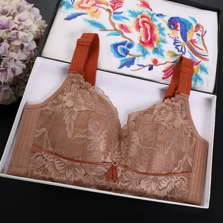 泰国乳胶内衣女薄款大胸显小文胸无钢圈全罩杯大码胖mm聚拢收副乳商品大图