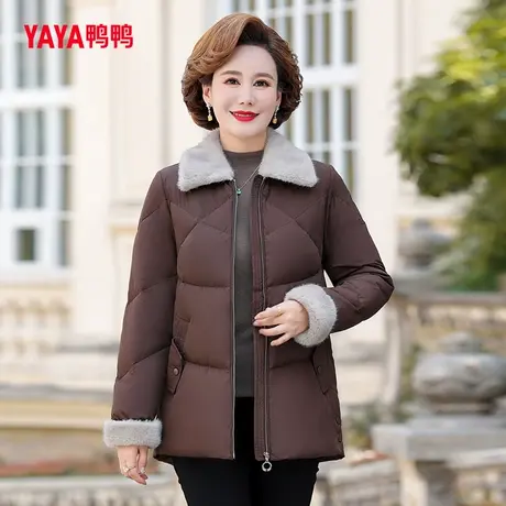 鸭鸭羽绒服女2023年新款中老年外套中长款休闲宽松妈妈装W图片
