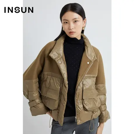 恩裳2022冬季经典毛呢拼接感时尚休闲运动风羽绒服女商品大图