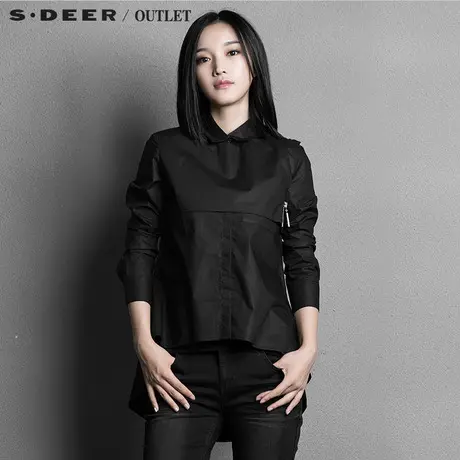 s.deer【新品】圣迪奥专柜正品女装纯色设计感搭片衬衫图片