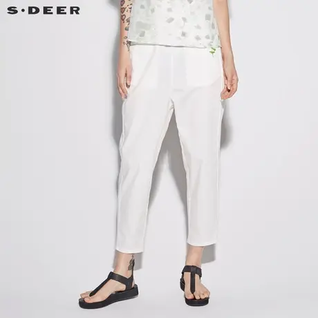 sdeer 圣迪奥 女装简约素雅绣花装饰休闲长裤S18280854商品大图