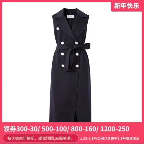 伊芙丽2020款无袖双排扣气质收腰毛呢外套显瘦羊毛大衣1AC910021Q商品大图