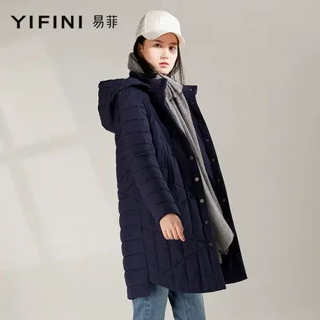 Yifini/易菲棉服连帽中长款秋冬棉外套经典宽松棉袄女百搭保暖商品大图