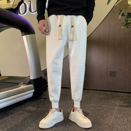 秋季男运动裤休闲裤卫裤个性潮牌潮流纯色宫廷花束脚裤小众小脚裤商品大图