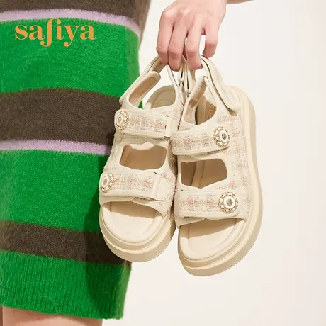 Safiya/索菲娅平底凉拖夏季时尚新款小香风休闲厚底魔术贴凉鞋女商品大图