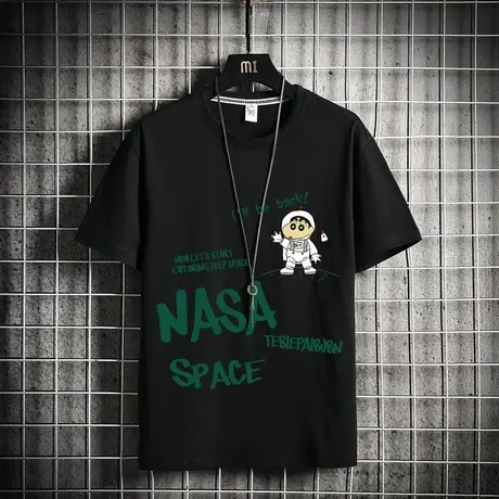 夏季新款印花短袖t恤男潮流日系港风宽松体恤ins潮牌大码半袖五分商品大图