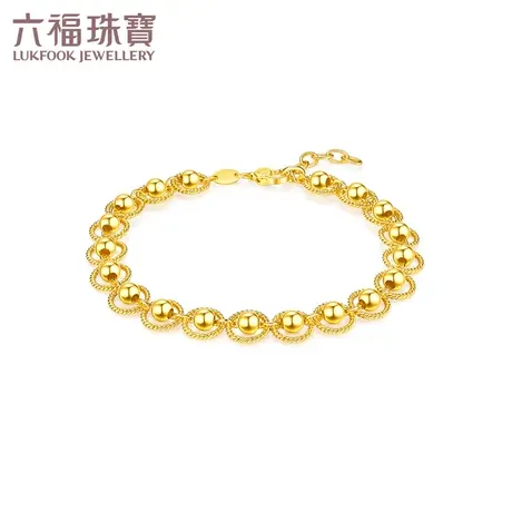 六福珠宝纽纹圈黄金手链女光面金珠足金手链送礼计价F63TBGB0071商品大图