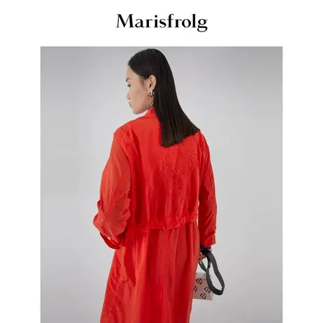 Marisfrolg玛丝菲尔女装2021年春季新款红色过膝中长款风衣外套商品大图