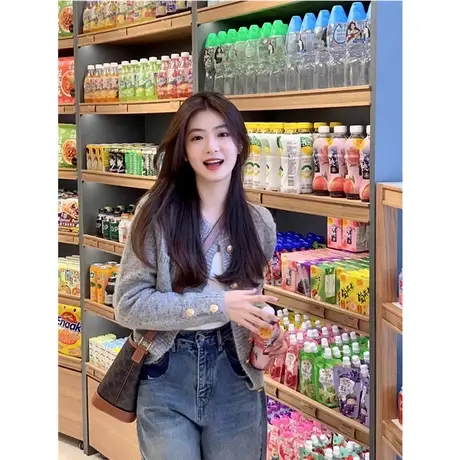 日系复古毛衣女春秋冬外穿慵懒风高级感软糯针织开衫上衣外套短款图片