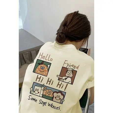 日系复古纯棉短袖t恤女夏季oversize潮牌小众设计感宽松半袖上衣商品大图