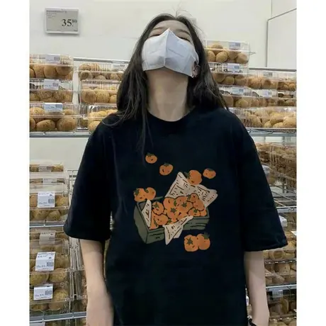 美式复古正肩短袖t恤女夏季设计感小众港味chic宽松半袖百搭上衣商品大图