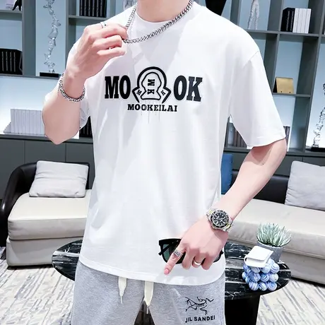 夏季圆领烫钻T恤男宽松短袖ins潮牌半袖2023新款男装纯棉上衣潮流商品大图