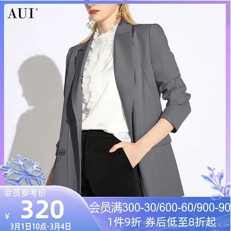 AUI灰色设计感高级职业西装外套女2024春秋新款小众廓形休闲西服图片