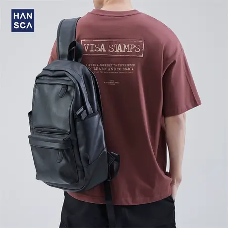 hansca 纯棉短袖t恤男宽松复古夏季新款日系潮牌休闲印花半袖体恤商品大图