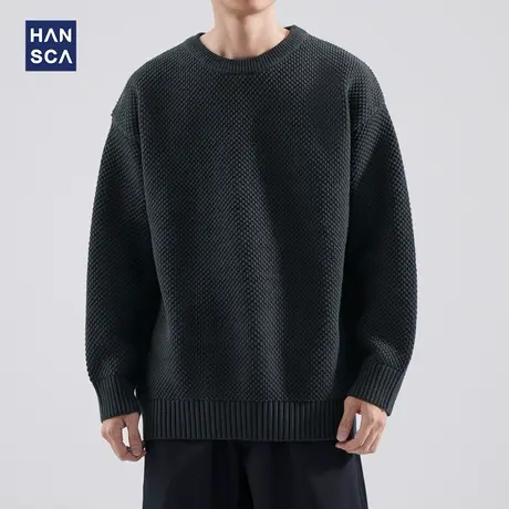 hansca日系复古重磅菠萝纹毛衣加厚圆领慵懒高级感冬季新款针织衫商品大图