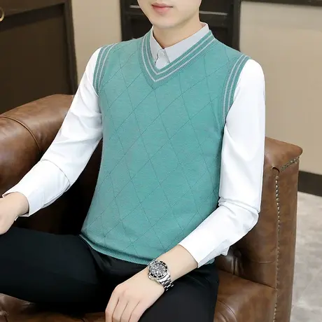 假两件毛衣男学生学院风针织衫白色衬衫马甲背心坎肩潮流休闲男装商品大图