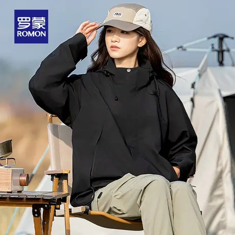 【可拆卸帽+抗菌】罗蒙女士户外冲锋夹克外套2024春季新款登山服商品大图