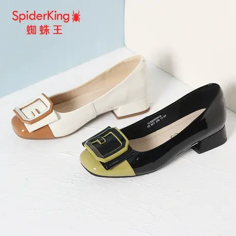 SPIDER KING/蜘蛛王女单鞋真皮2023秋商场新款漆皮拼色法式粗跟软商品大图
