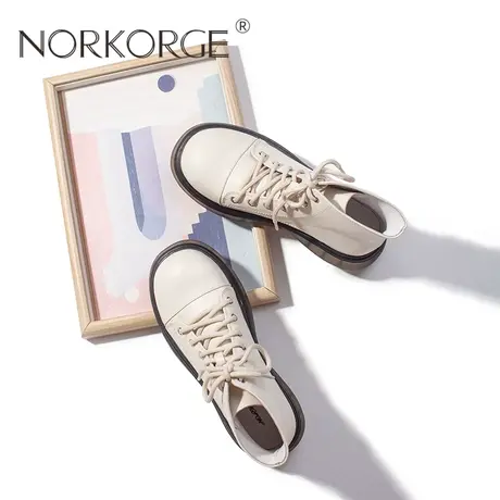 文艺米白色系带马丁靴图片