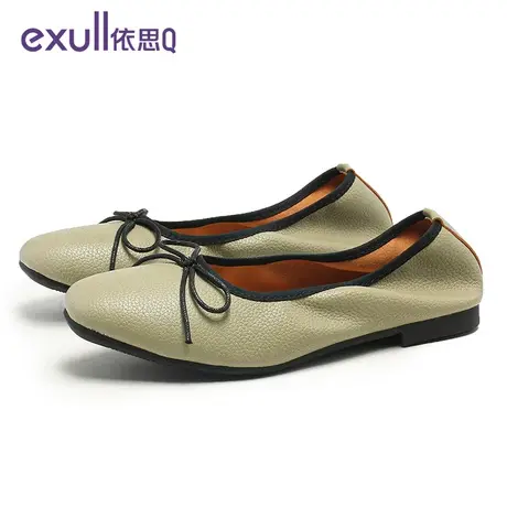 依思Q仙女配裙子单鞋女2024年春秋新款休闲风蝴蝶结粗跟软皮女鞋商品大图