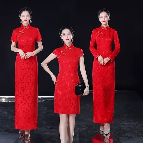 礼仪服装女迎宾小姐服礼服酒店红妆中国风回娘家团走秀旗袍演出服商品大图