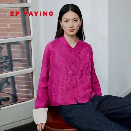 EP雅莹女装 新中式斗篷盘扣暗纹提花短外套 2023秋装新款M115A图片