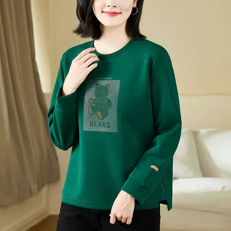 正肩圆领卫衣女春秋2023年新款洋气中年妈妈装上衣套头打底衫外套图片