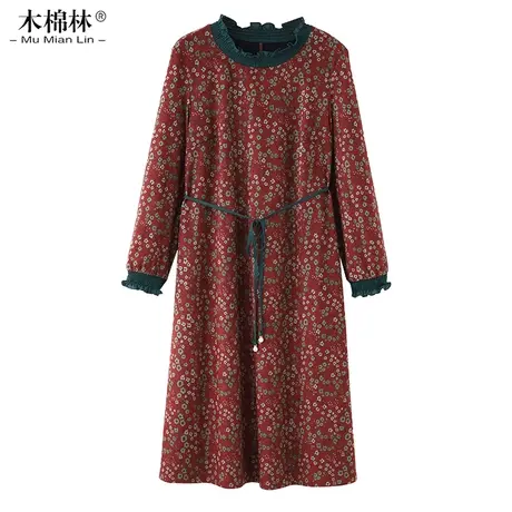 2023秋季大码女装减龄荷叶领长袖连衣裙胖MM遮肚显瘦宽松碎花裙子商品大图