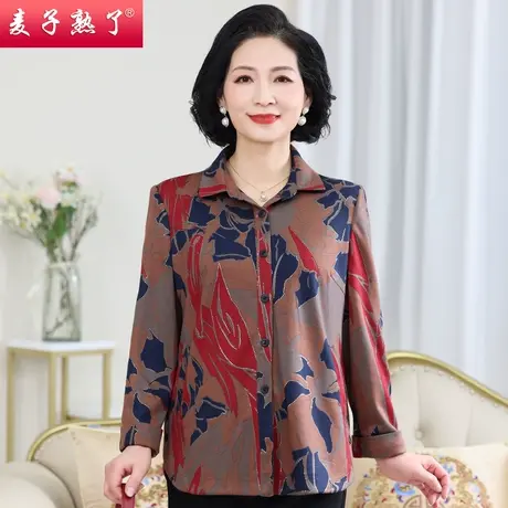 妈妈春夏装时尚老人衬衫外套气质长袖上衣阔太奶奶2022中老年女装图片