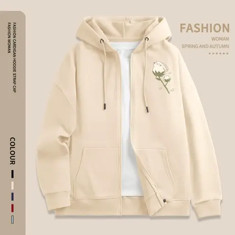 奶系开衫连帽卫衣女2023年秋季新款百搭外套薄款女早秋慵懒风上衣商品大图