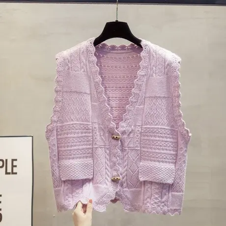 v领针织开衫马甲背心女2023秋装新款宽松外穿马夹镂空毛衣坎肩潮商品大图